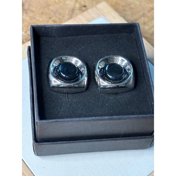 Silver & Black Round Cufflinks With Polished Finish & Swivel Backing - Picture 13 of 13